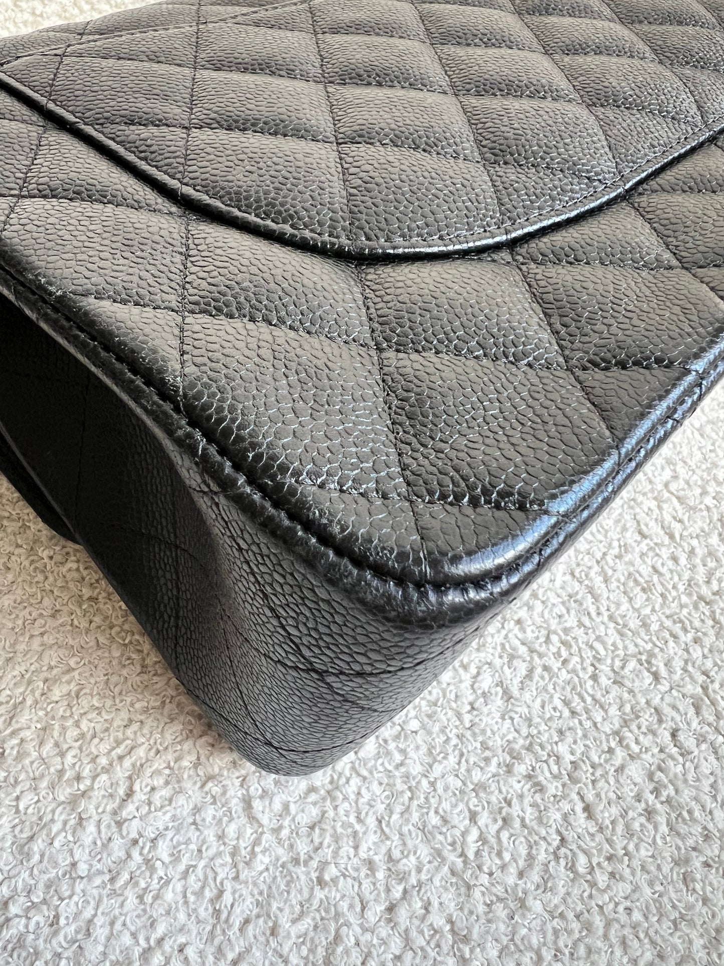 Chanel Jumbo Double Flap in Black Caviar with silver hardware