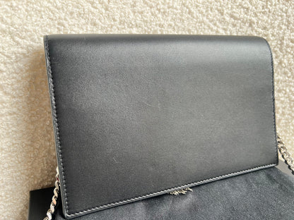 Yves Saint Laurent (YSL) Black Kate Tassel Chain Wallet Silver Hardware (RRP £1,440)