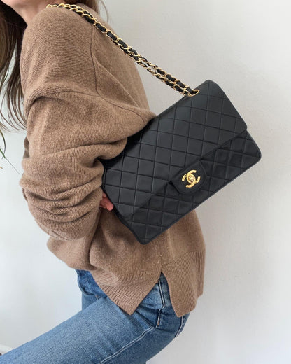 Medium Classic Double Flap Bag in Black Lambskin