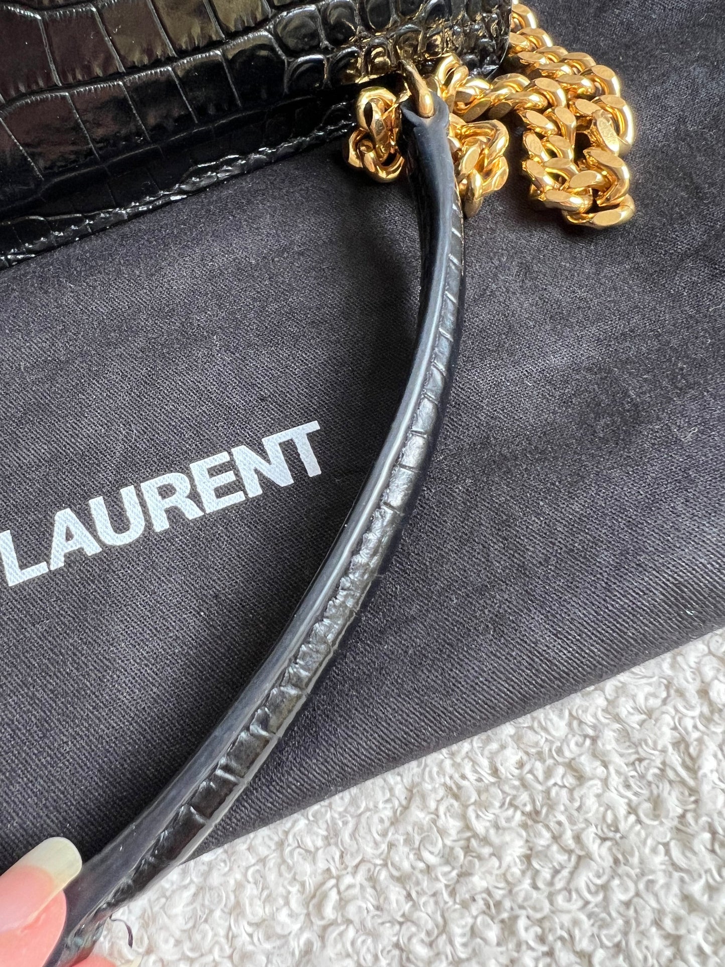 Yves Saint Laurent (YSL) Black Croc Medium Sunset with Gold Hardware (RRP £2,230)