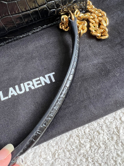 Yves Saint Laurent (YSL) Black Croc Medium Sunset with Gold Hardware (RRP £2,230)