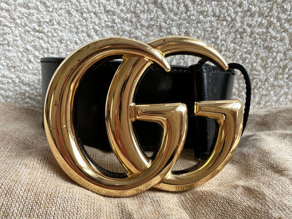 Gucci GG Marmont Black Wide Leather Belt with Shiny Gold Buckle (RRP £410)