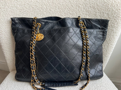 Chanel Vintage Black Lambskin Chain Tote with Gold Hardware