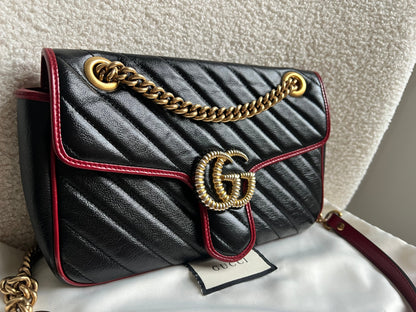Gucci GG Black and Red Torchon Marmont Small Shoulder Bag