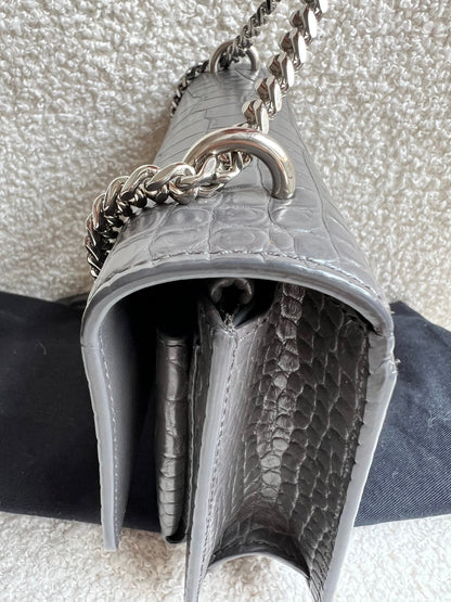 Yves Saint Laurent (YSL) Grey Croc Mini Sunset with Silver Hardware (RRP £1,545)