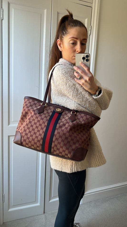 Gucci Burgundy Ophidia GG Supreme Medium Tote
