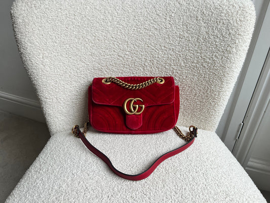 Gucci GG Mini Red Velvet Marmont Mini Shoulder Bag (RRP £1295)