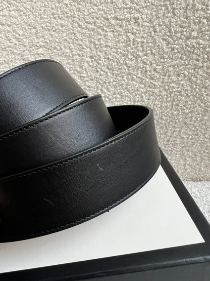 Gucci GG Marmont Black Wide Leather Belt with Shiny Gold Buckle (RRP £410)
