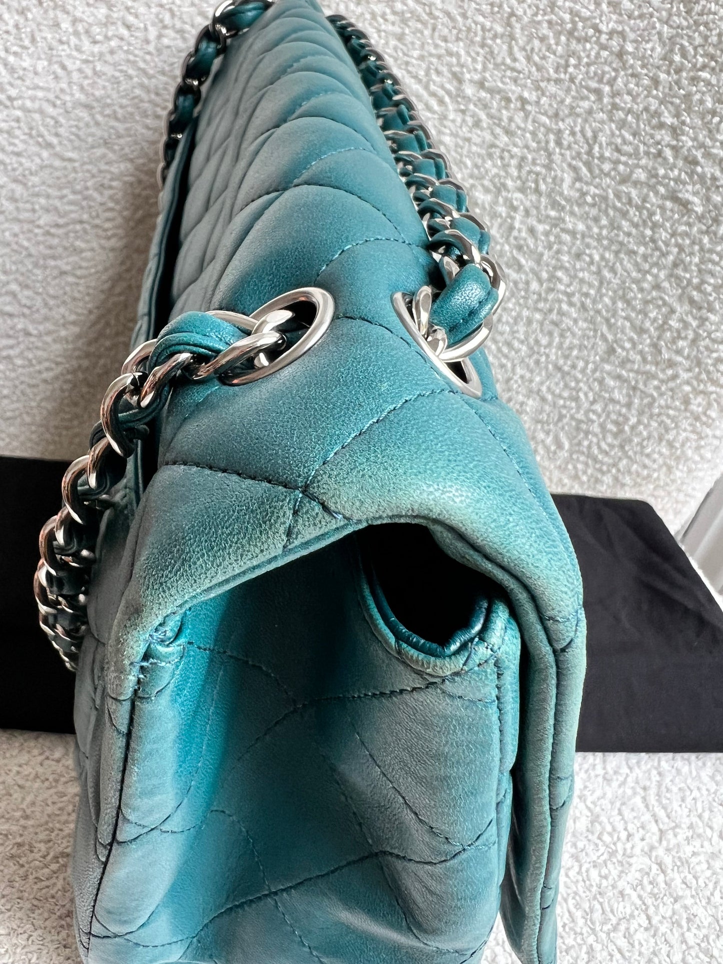 Chanel Maxi Single Flap in Teal Lambskin Silver Hardware