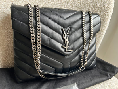 Yves Saint Laurent (YSL) Medium Black Lou Lou Silver Hardware