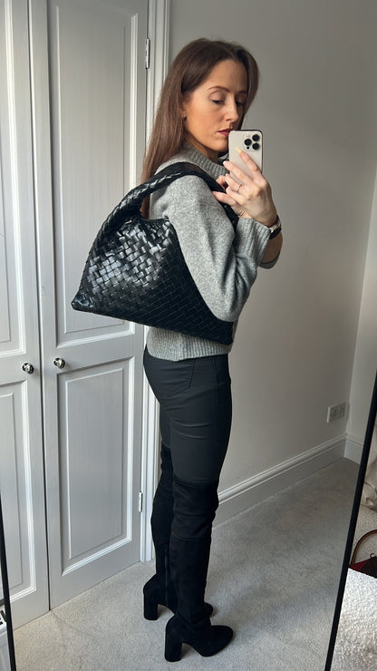 Bottega Veneta Black Small Hop Intraciatto (RRP £3370)