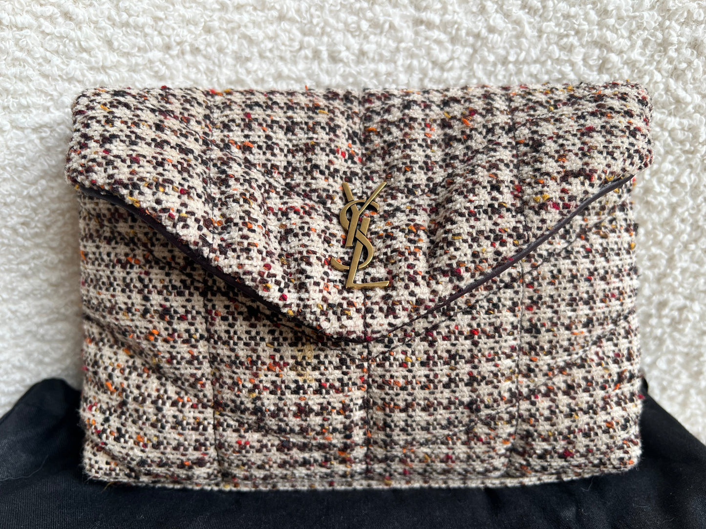 Yves Saint Laurent (YSL) Puffer Clutch Pouch in Tweed (RRP £710)