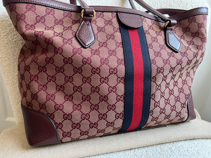 Gucci Burgundy Ophidia GG Supreme Medium Tote