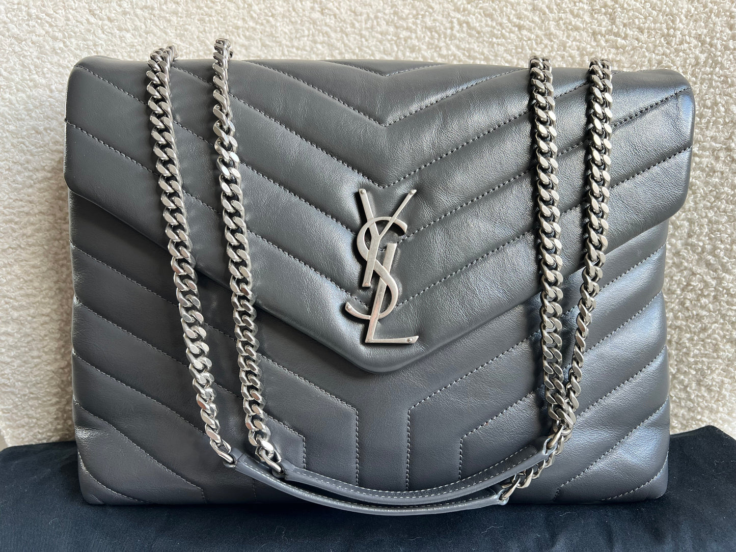 Yves Saint Laurent (YSL) Medium Grey Lou Lou Silver Hardware