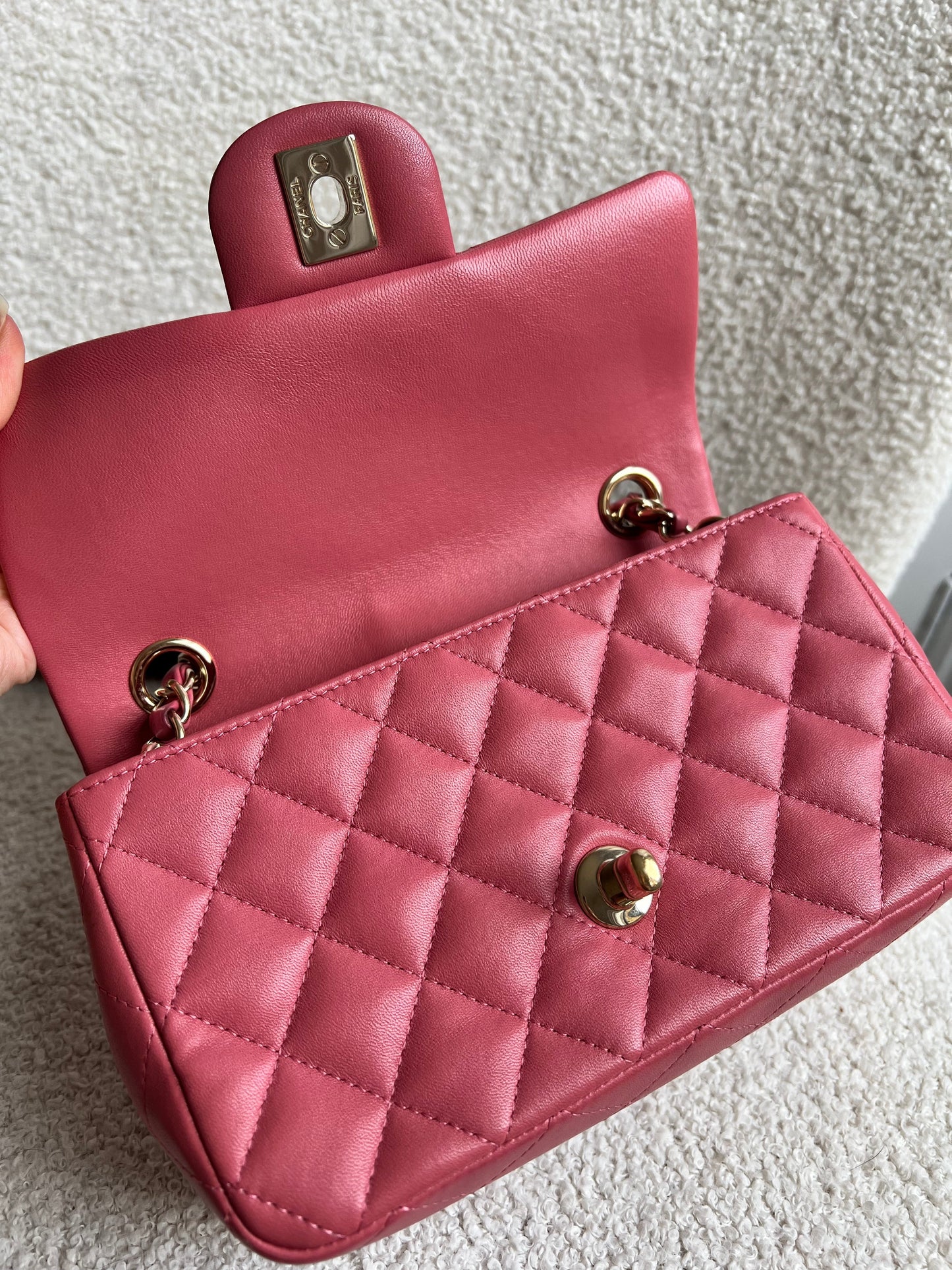 Chanel Mini Rectangular Classic Flap Valentines Day Edition in Pink Lambskin