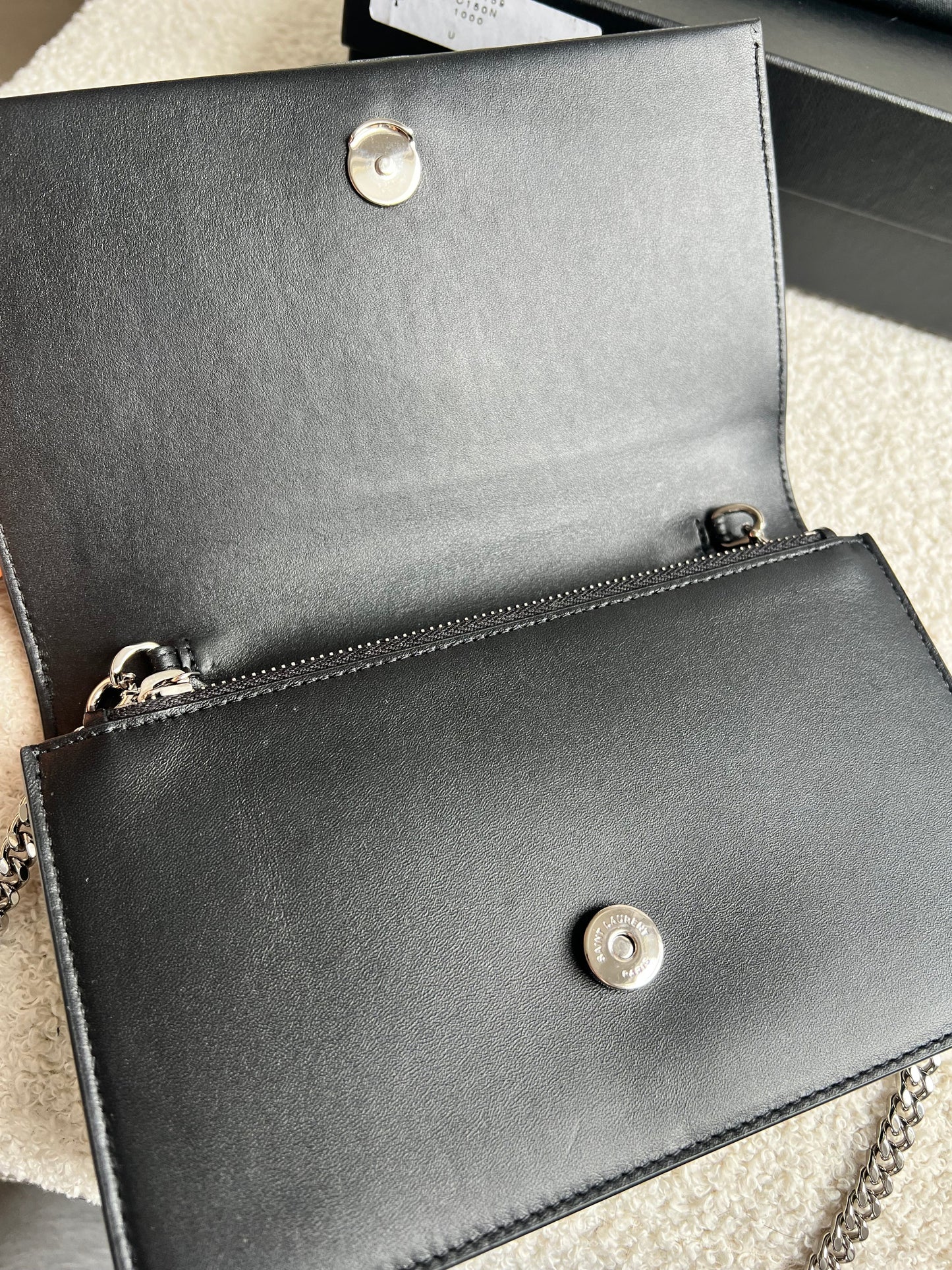Yves Saint Laurent (YSL) Black Kate Tassel Chain Wallet Silver Hardware (RRP £1,440)