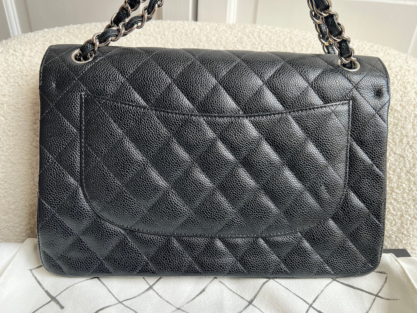 Chanel Jumbo Double Flap in Black Caviar with silver hardware