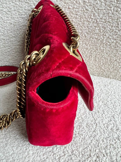 Gucci GG Mini Red Velvet Marmont Mini Shoulder Bag (RRP £1295)