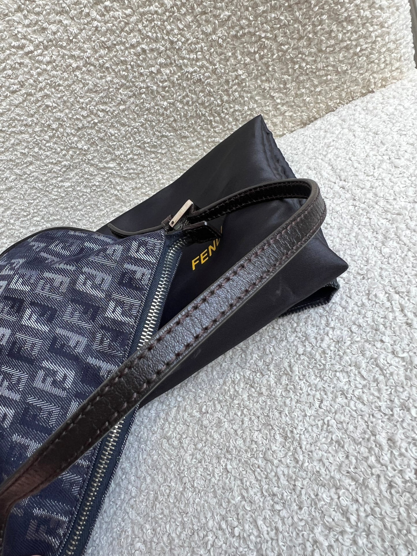 Fendi Denim Zucchino Canvas and Leather Shoulder Bag