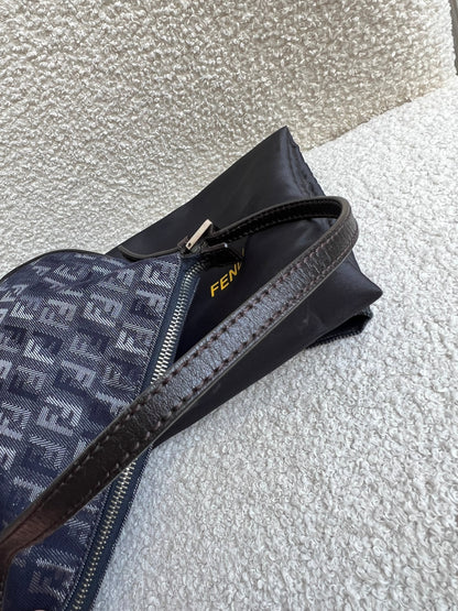 Fendi Denim Zucchino Canvas and Leather Shoulder Bag