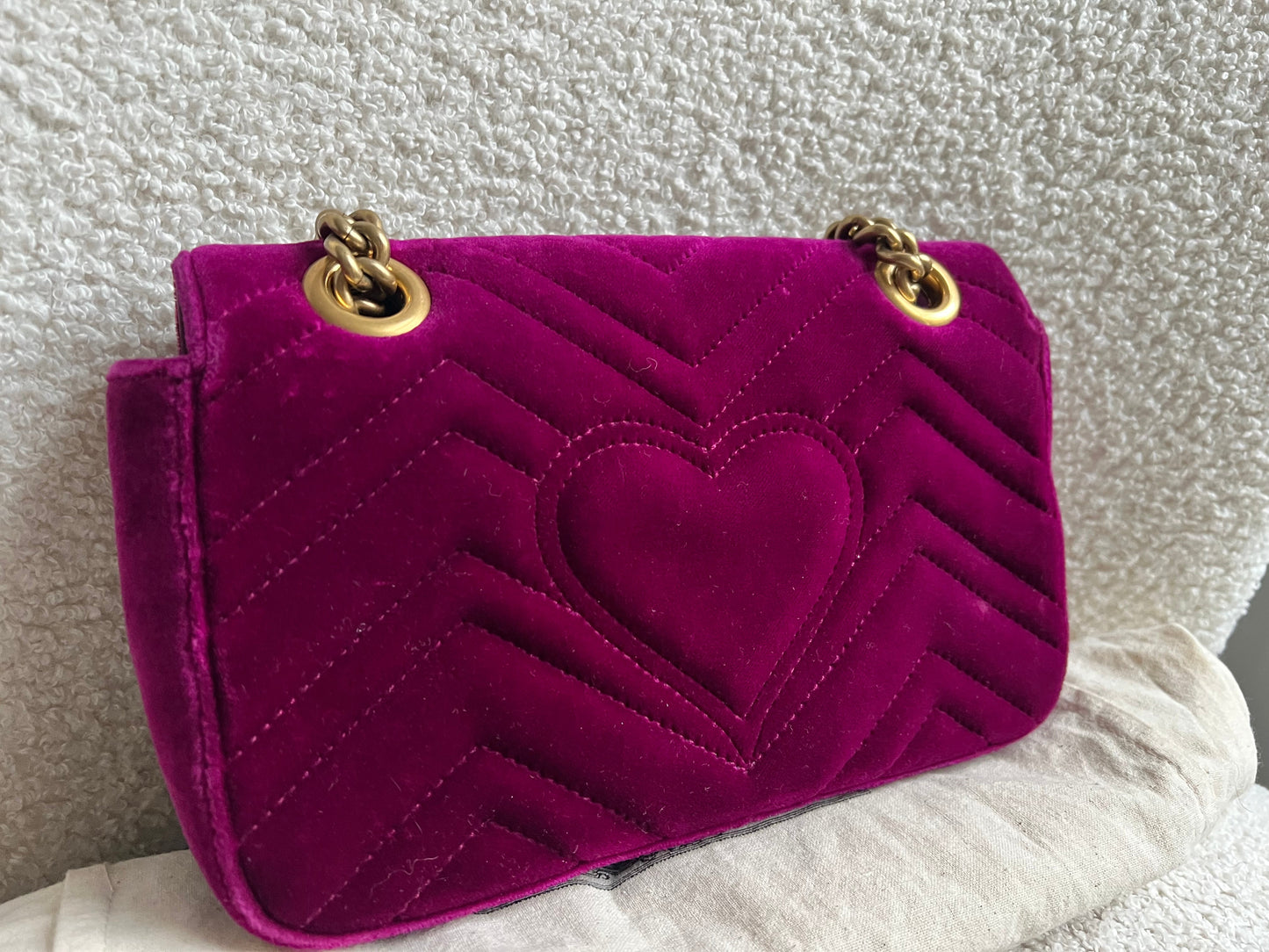 Gucci GG Mini Fuchsia Velvet Marmont Mini Shoulder Bag (RRP £1295)