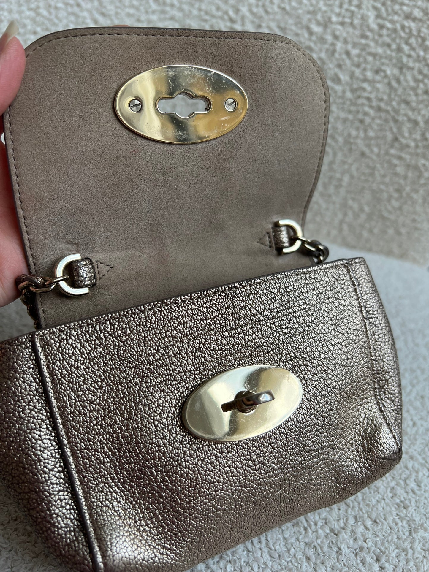 Mulberry Metallic Mushroom Mini Lily with gold Hardware