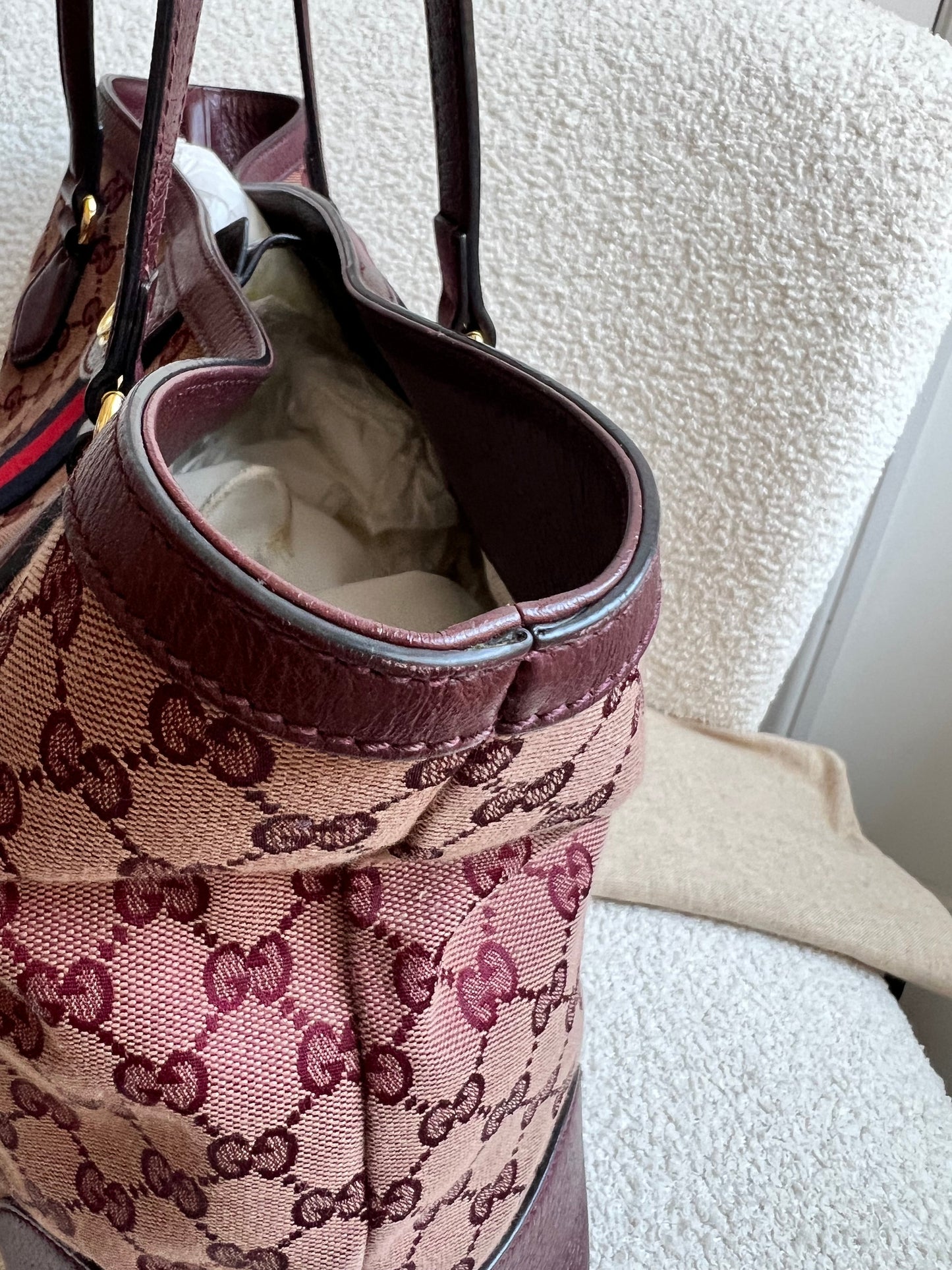 Gucci Burgundy Ophidia GG Supreme Medium Tote