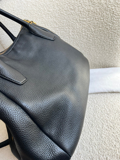 Prada Black Vitello Daino Leather Sacca 2 Manici Hobo Bag