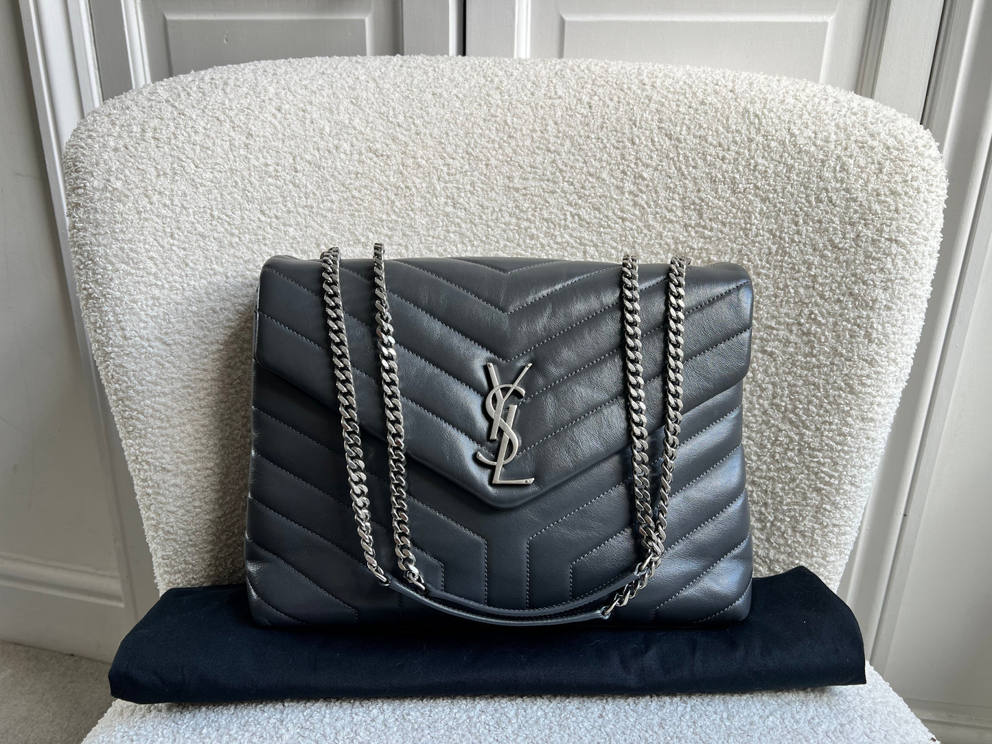 Yves Saint Laurent (YSL) Medium Grey Lou Lou Silver Hardware