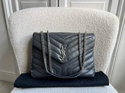 Yves Saint Laurent (YSL) Medium Grey Lou Lou Silver Hardware