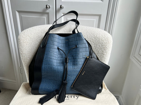 Mulberry Pale Navy Matte Croc, Silky Calf and Suede Millie Tote (£1,095)