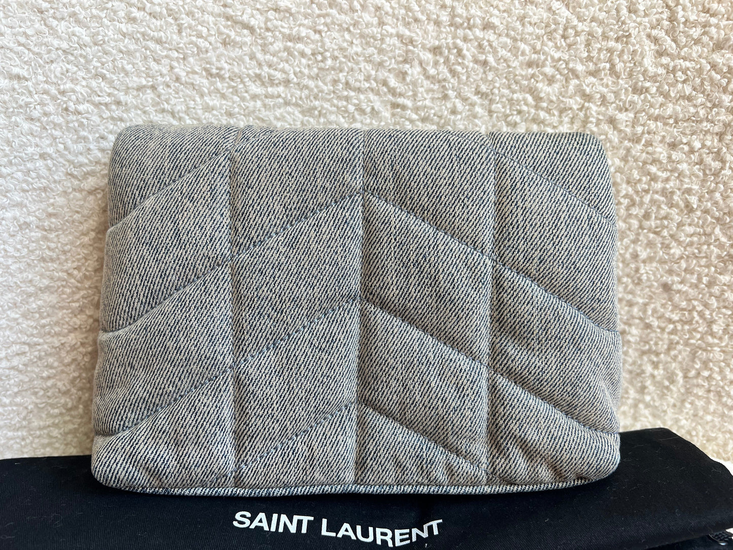 Yves Saint Laurent (YSL) Puffer Clutch Pouch in Blue Quilted Denim (RRP £710)