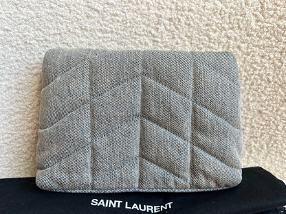 Yves Saint Laurent (YSL) Puffer Clutch Pouch in Blue Quilted Denim (RRP £710)