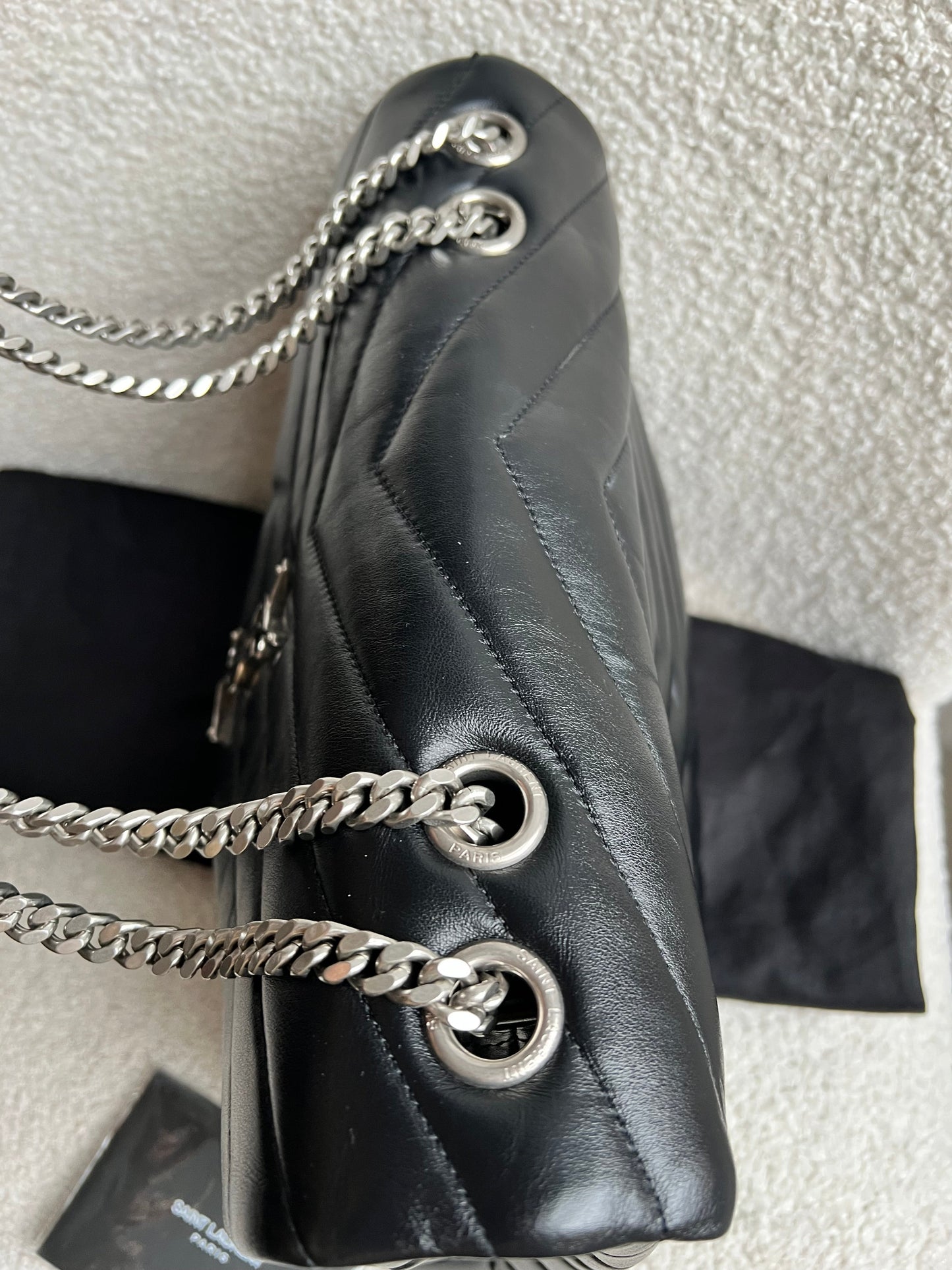 Yves Saint Laurent (YSL) Medium Black Lou Lou Silver Hardware