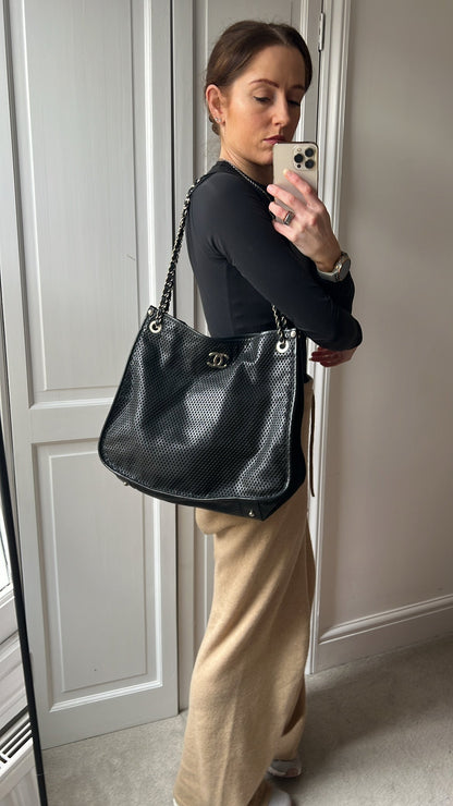 Chanel Black Perforated Up in the Air Tote Retro