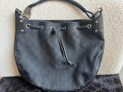 Gucci Black GG Canvas Drawstring Shoulder Bag