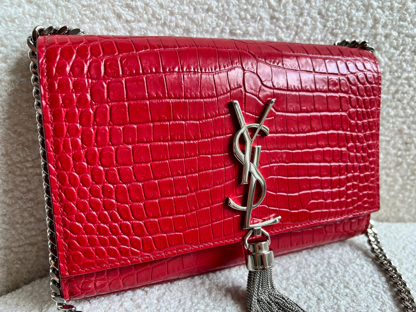 Yves Saint Laurent (YSL) Red Croc Small Kate with Silver Hardware (RRP £1,675)