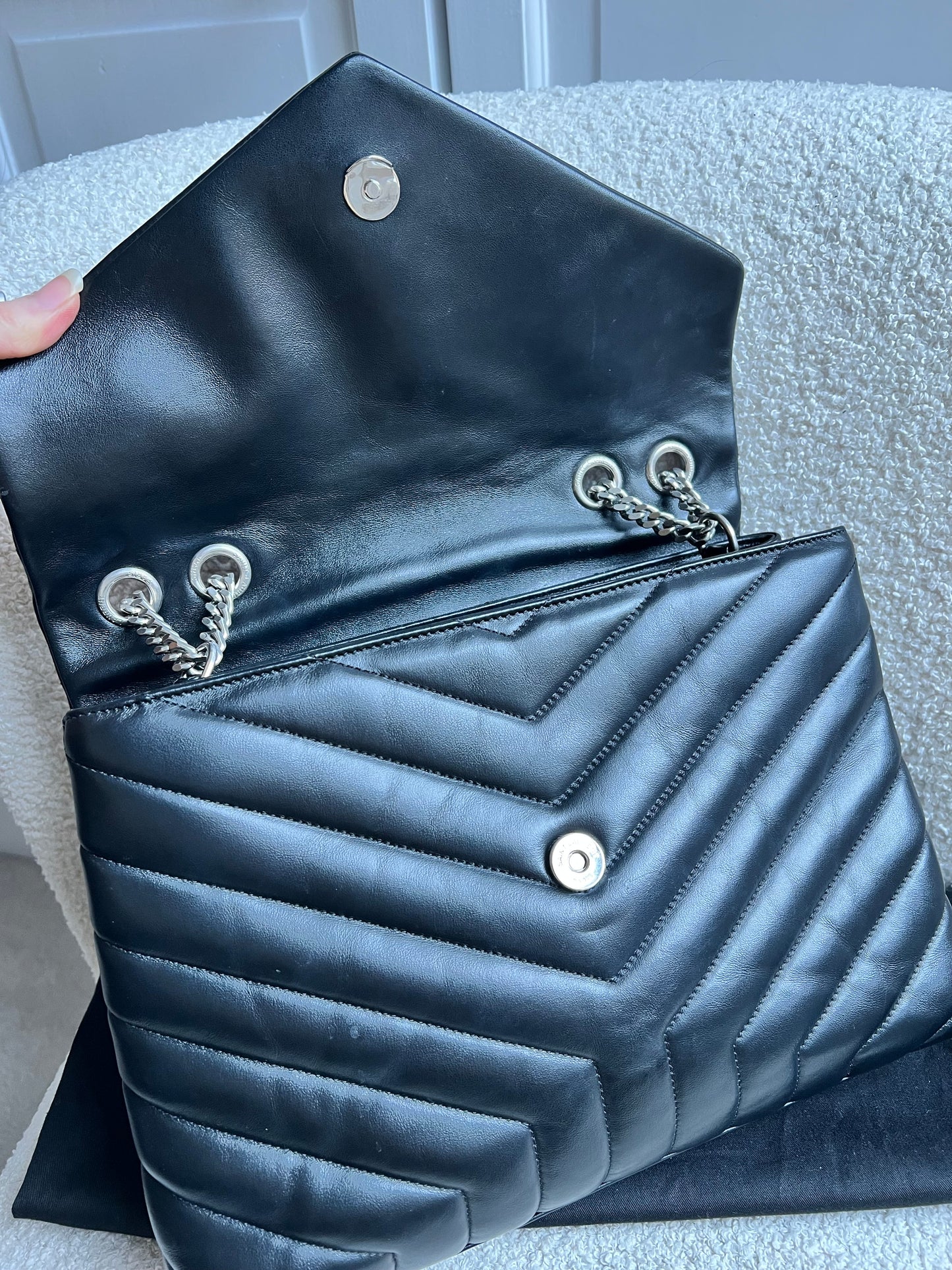 Yves Saint Laurent (YSL) Medium Black Lou Lou Silver Hardware