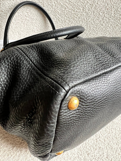 Prada Black Vitello Daino Side Pocket Tote