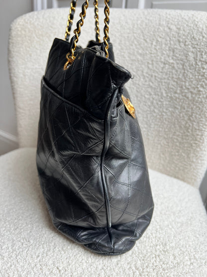 Chanel Vintage Black Lambskin Chain Tote with Gold Hardware