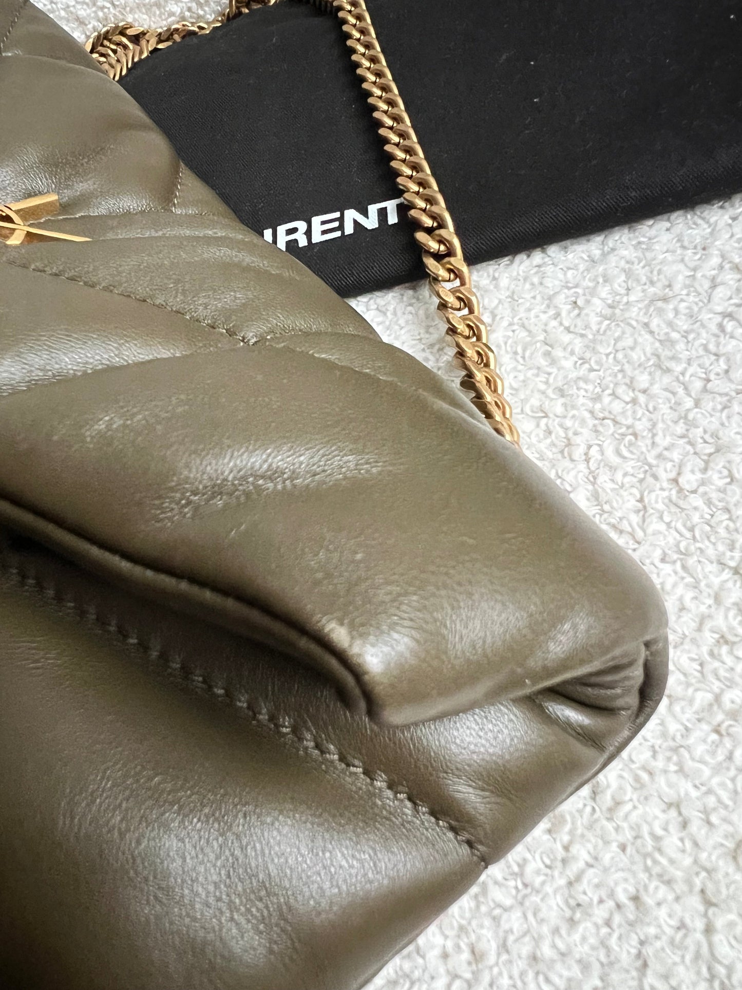 Yves Saint Laurent (YSL) Mini Puffer in Light Musk Quilted Lambskin (RRP £1720)