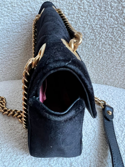 Gucci GG Black Velvet Marmont Mini Shoulder Bag (RRP £1395)