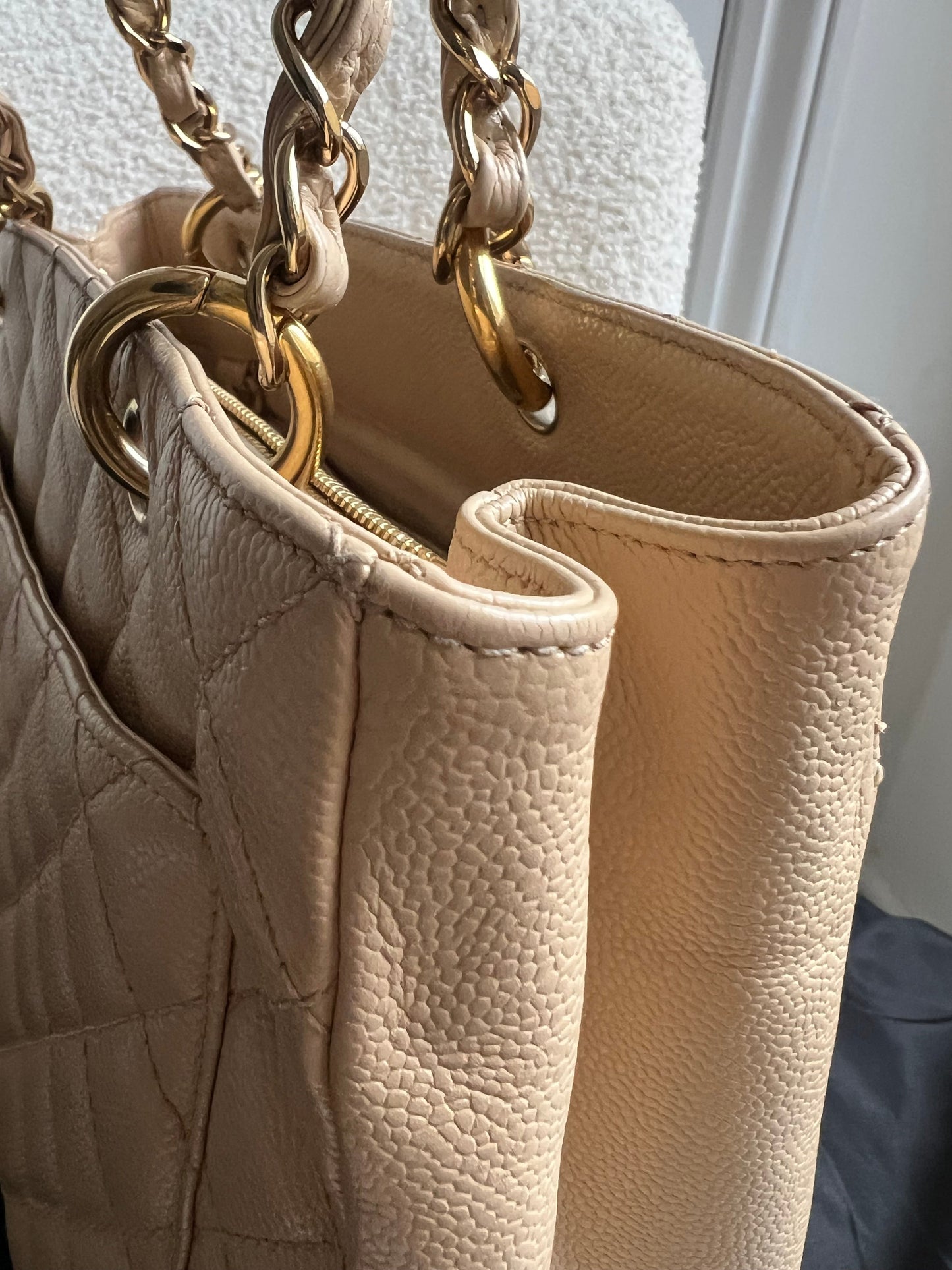 Chanel Beige Caviar Grand Shopper Tote gold hardware (GST)