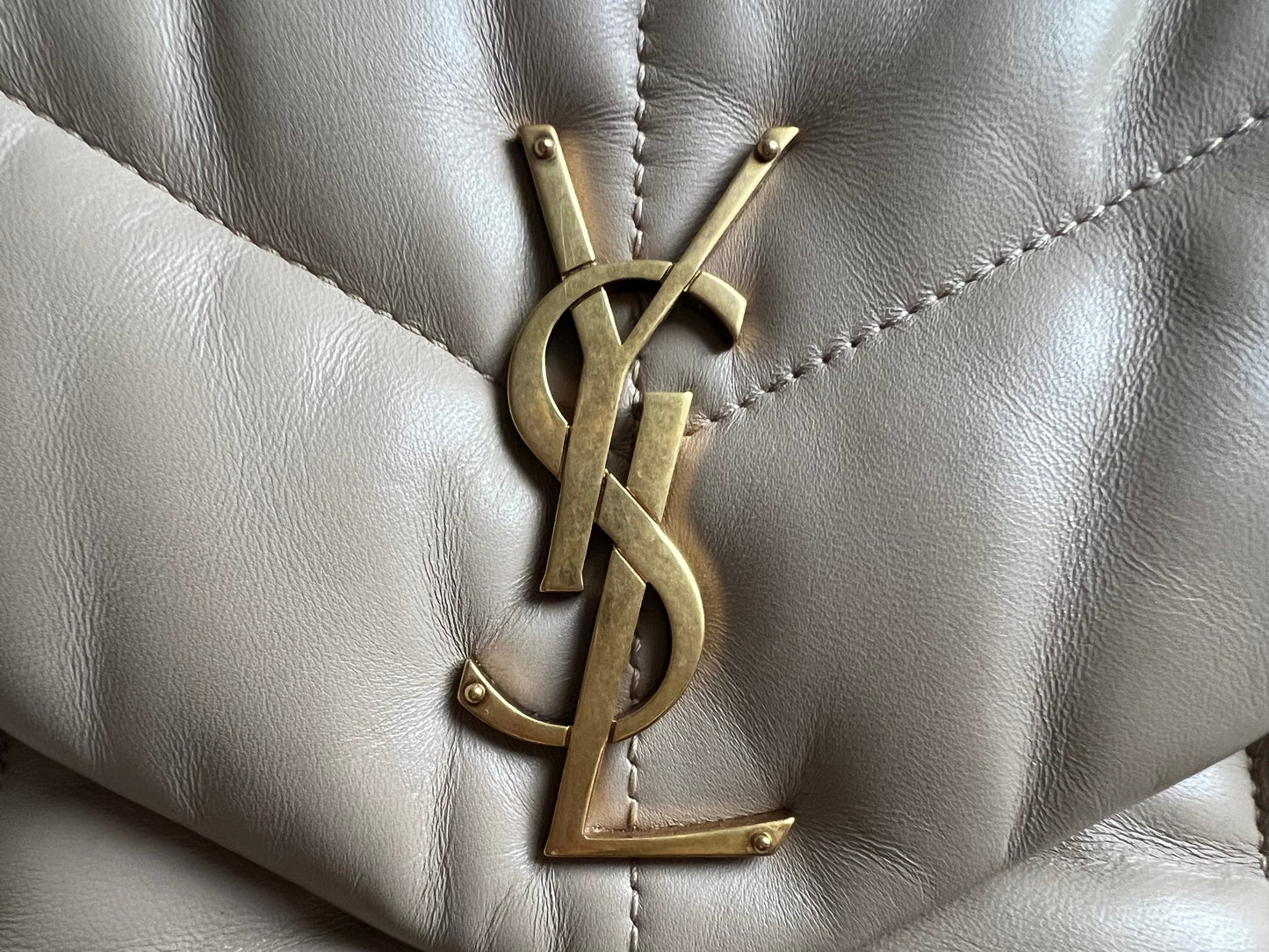 Yves Saint Laurent (YSL) Small Puffer in Beige Quilted Lambskin Gold Hardware (RRP £2,415)
