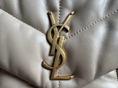 Yves Saint Laurent (YSL) Small Puffer in Beige Quilted Lambskin Gold Hardware (RRP £2,415)