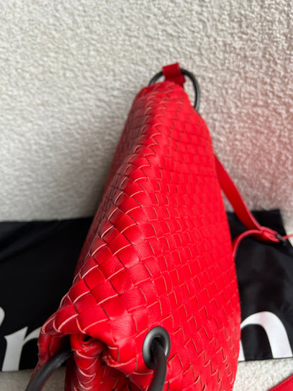 Bottega Veneta Red Intreciatto Flap Shoulder Bag