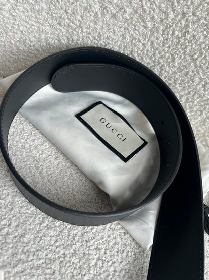 Gucci GG Marmont Black Wide Leather Belt with Shiny Gold Buckle (RRP £410)