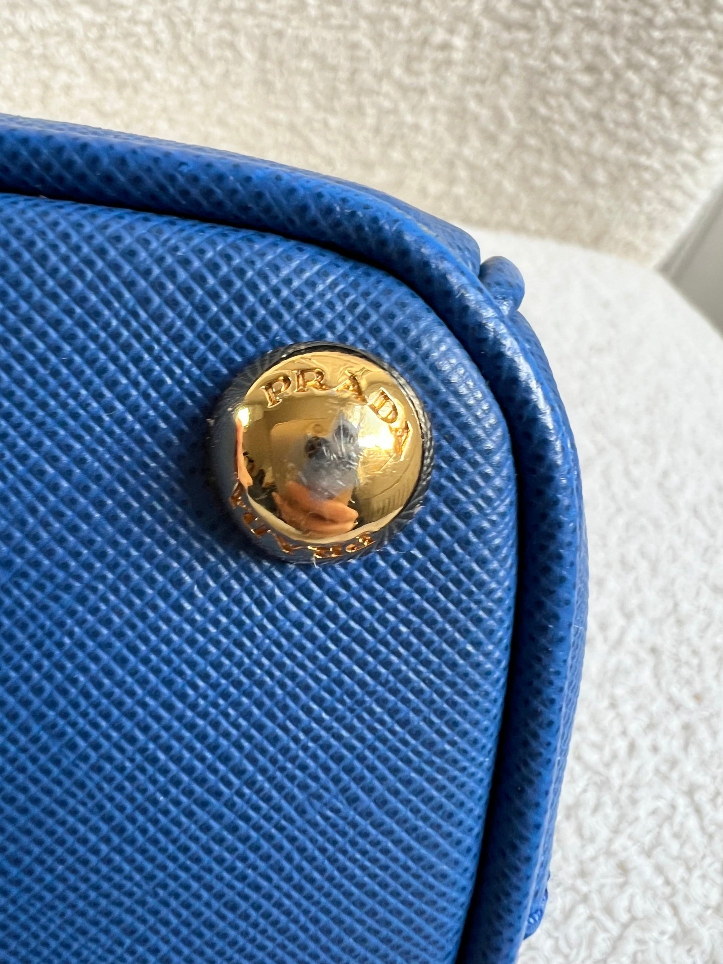 Prada Blue Saffiano Lux Leather Micro Double Zip Tote