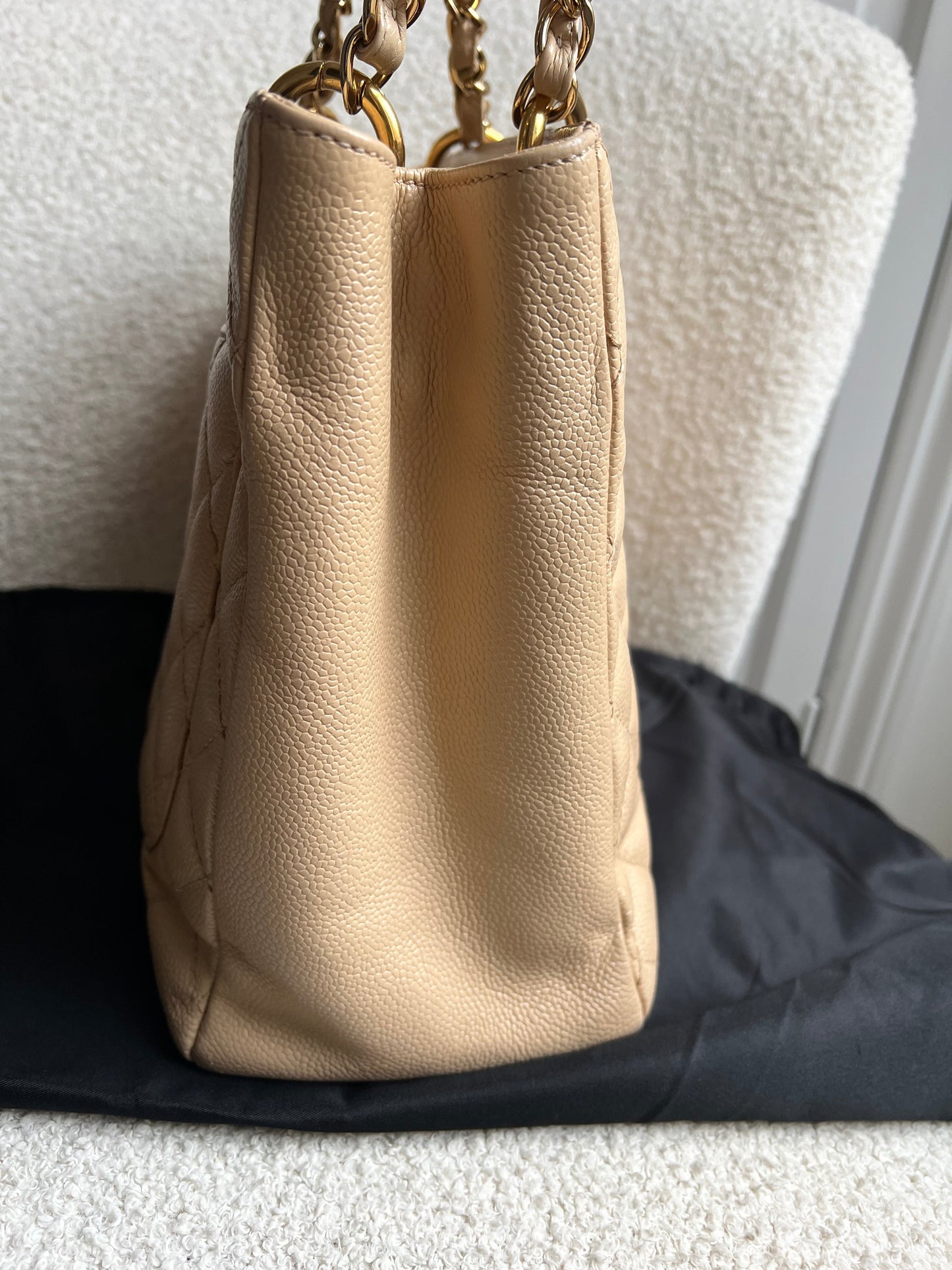 Chanel Beige Caviar Grand Shopper Tote gold hardware (GST)