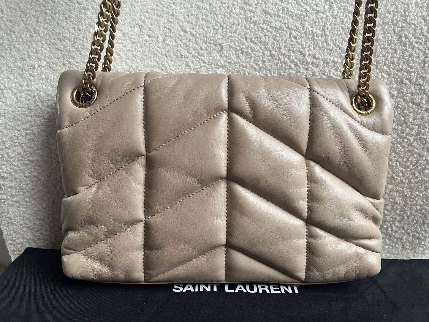 Yves Saint Laurent (YSL) Small Puffer in Beige Quilted Lambskin Gold Hardware (RRP £2,415)